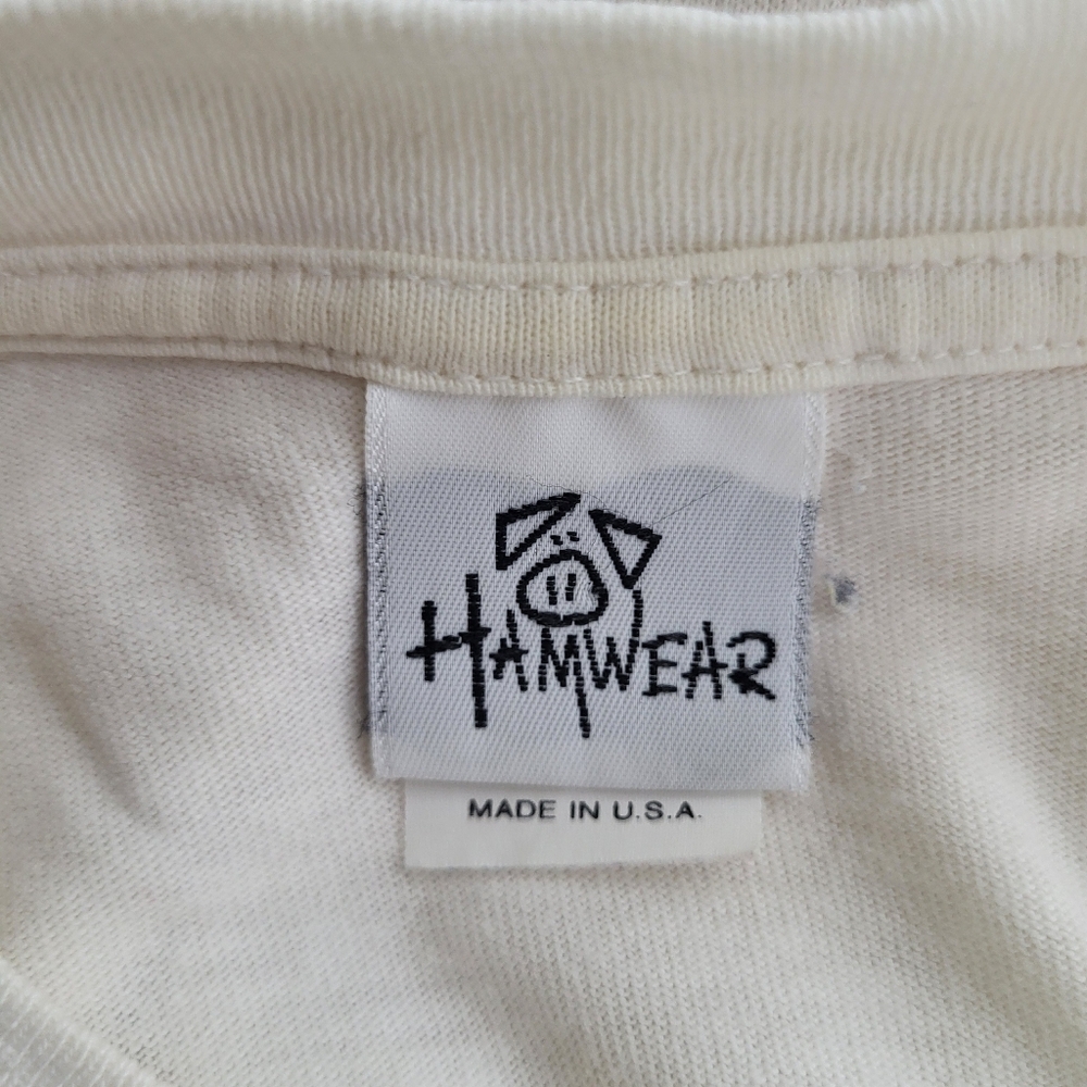 Vintage 90s White Cropped Graphic T-Shirt Green Reeds Orange Fish One Size - Picture 6 of 7